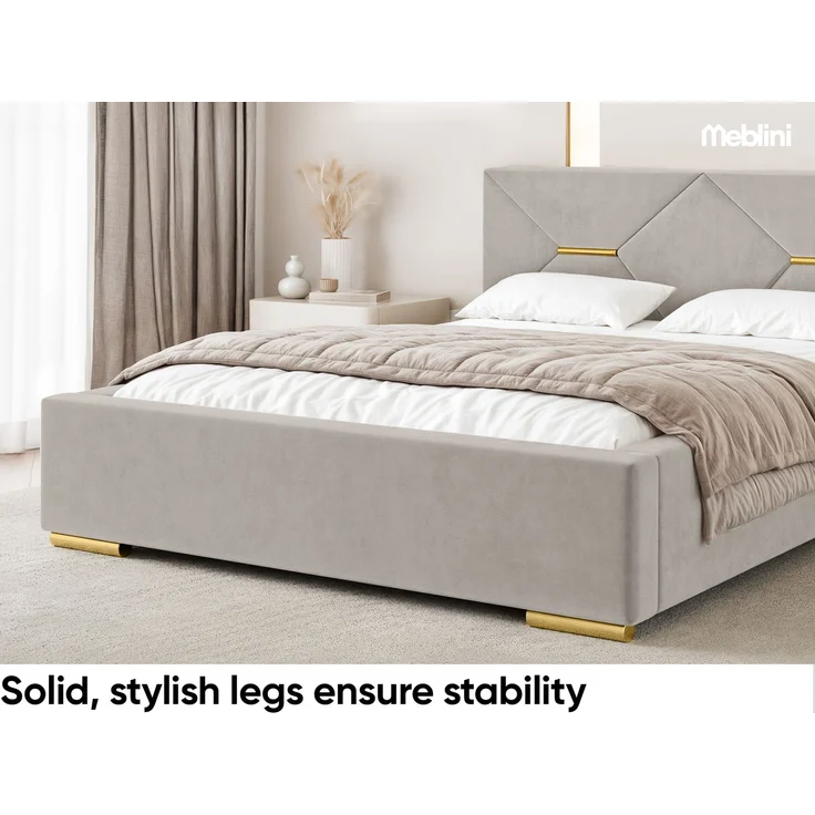 MEBLINI Polsterbett 140x200 mit Lattenrost mit Matratze – LIZZY – Taupe Samt – Doppelbett mit Bettkasten - Stauraumbett - Kopfteil Bett mit Stauraum – Bild 5