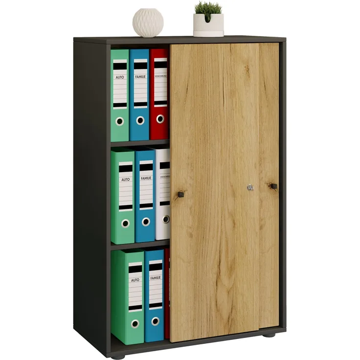 VCM Büroschrank Lona 919582 Anthrazit / Honig-Eiche B. 70 x H. 111 x T. 40 cm