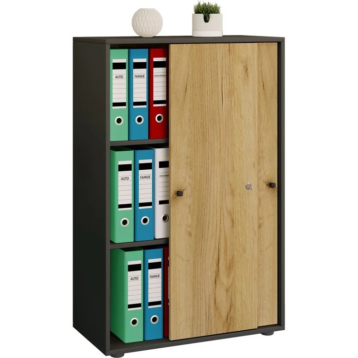 VCM Büroschrank Lona 919582 Anthrazit / Honig-Eiche B. 70 x H. 111 x T. 40 cm – Bild 1