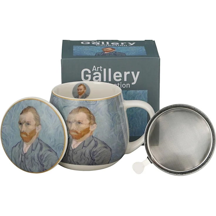 DUO ART GALLERY Fassbecher 430 ml mit Teesieb PORTRAIT OF Van Gogh, New Bone China Porzellan – Bild 3