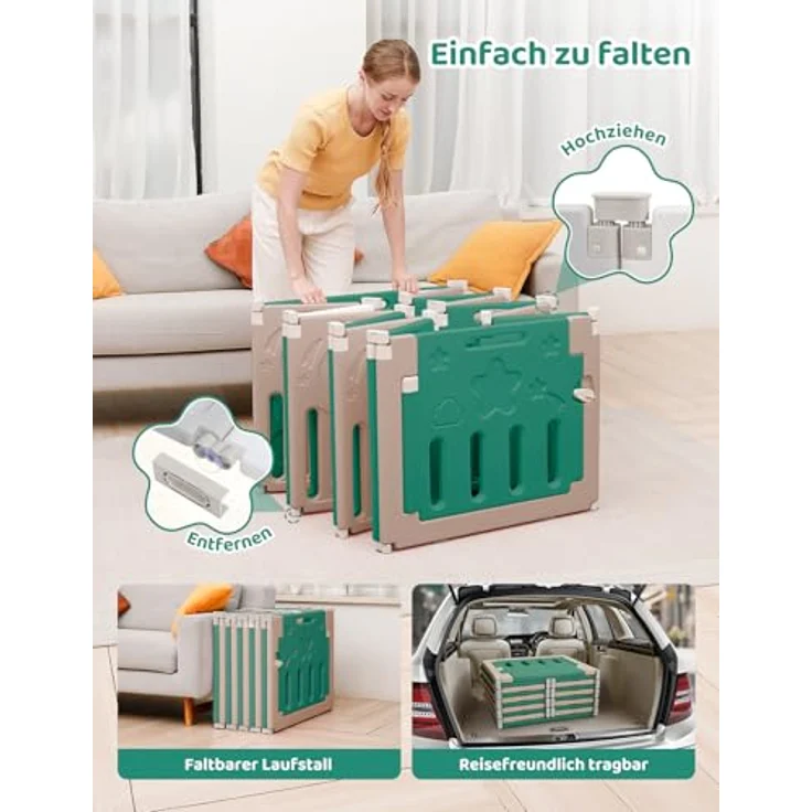 Dripex Faltbarer Laufstall Baby 150×150cm, Laufgitter Baby, Baby Playpen, Baby Laufstall mit Spielzeugboard, Laufstall in Anpassungsfähiger Form, Laufgitter aus Kunststoff, Braun – Bild 4