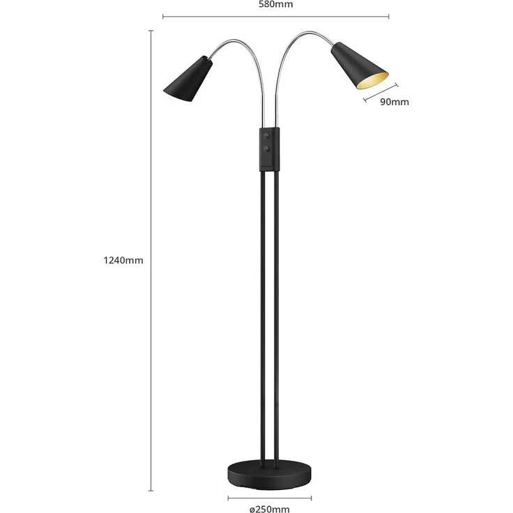 Lucande Stehlampe Medira, Metall, Schwarz IP20, 2x28 W – Bild 7