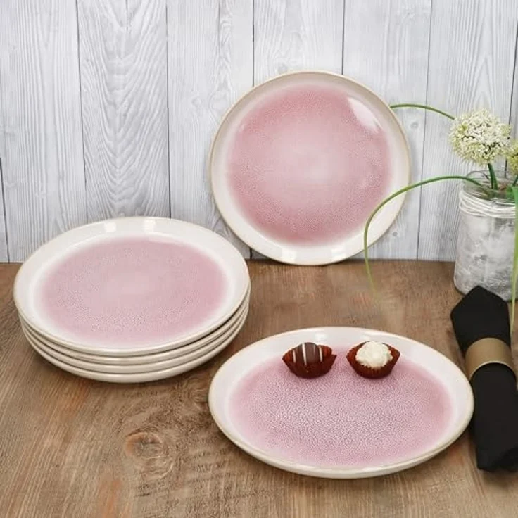 MamboCat Frühstücksteller 6x Reactive Glaze Paris Kuchenteller 6 Personen Creme Pink – Bild 3