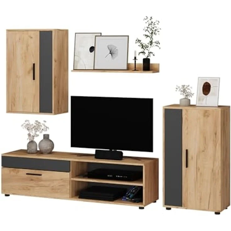 Wohnwand Berno Goldkraft Eiche set, 4 Teile Vicco – Bild 7