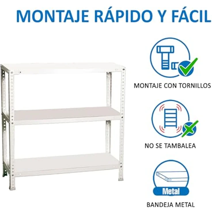 Simon Rack Metallregale, 1000 x 800 x 400 mm, 3 Metallböden, 100 kg Biegepunkt, Lagerregal, Weiß - Comfort – Bild 7