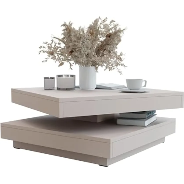 Mirjan24 Couchtisch Kaschmir, quadratisch aus Holzwerkstoff, 70x34x70 cm, drehbare Tischplatte, Antirutschfüße