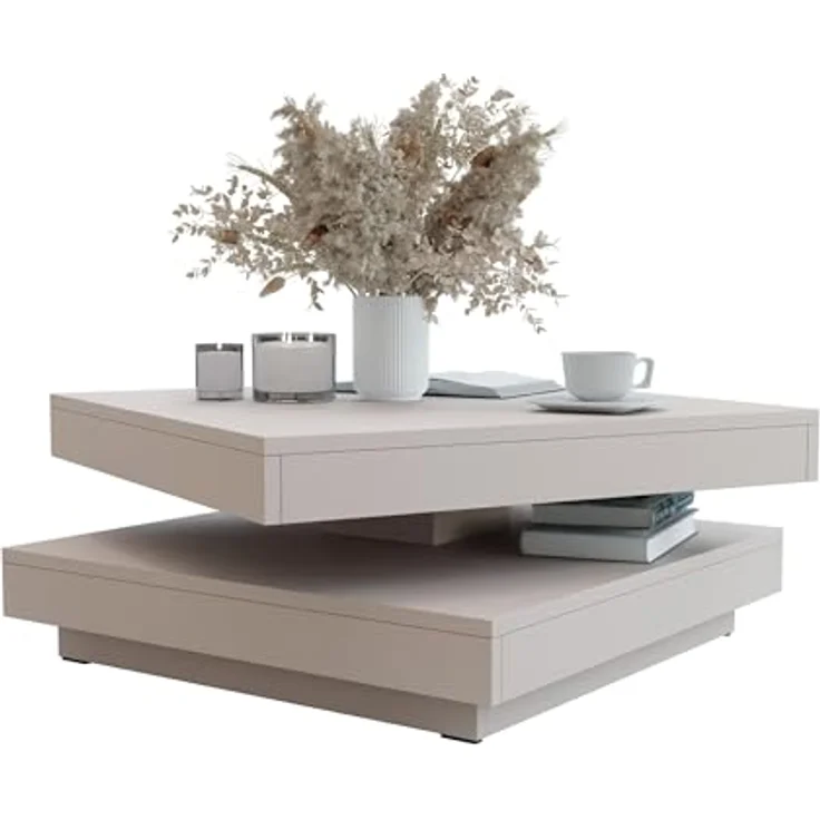 Mirjan24 Couchtisch Kaschmir, quadratisch aus Holzwerkstoff, 70x34x70 cm, drehbare Tischplatte, Antirutschfüße – Bild 1