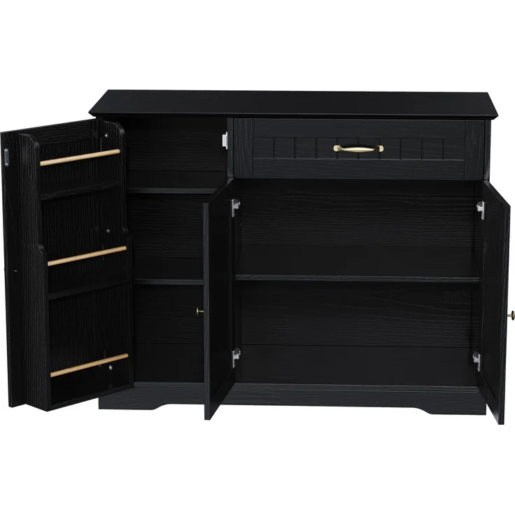 Merax Sideboard Speisewagen mit 3 Türen und einer Schublade, Buffetschrank für Esszimmer, Wohnzimmer und Diele (Schwarz) – Bild 8
