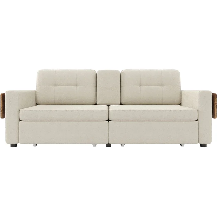 ZUBALIYA Schlafsofa 71x57.5 cm, mit Schreibtisch, mit Schubladen, mit Stauraum, mit Ablageflächen, mit Ausziehbett, Beige – Bild 12