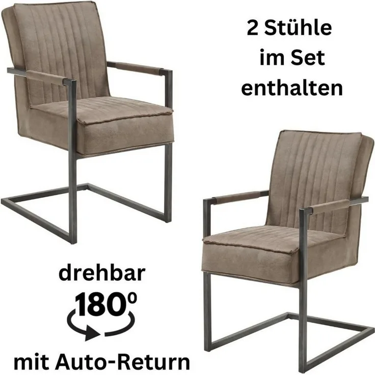 LINDA Schwingstuhl 2er Set mit schwarzem Metallgestell und Microfaser Bezug, Taupe - Bequemer Freischwinger Stuhl für Esszimmer & Küche - 51,5 x 92 x 70 cm (B/H/T)