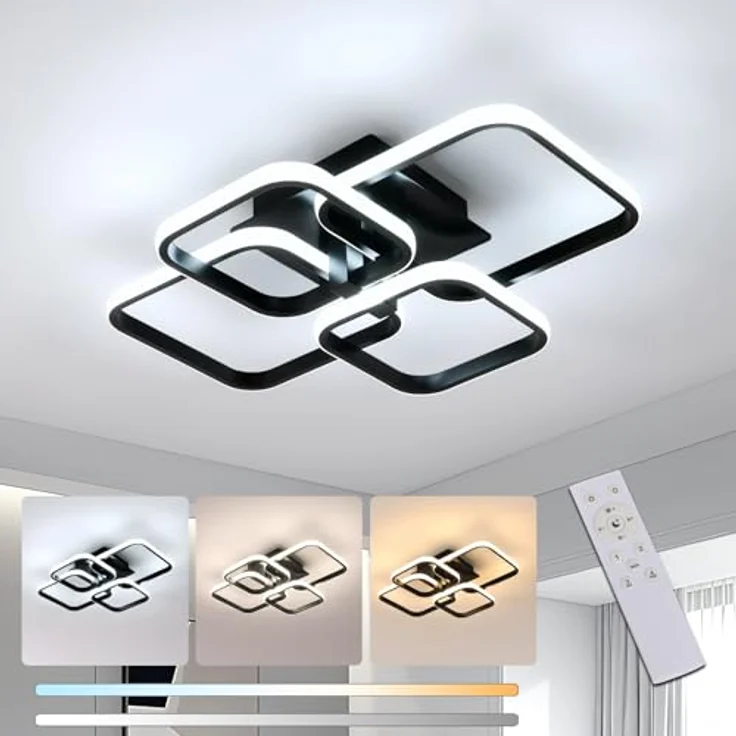 Comely DecKenleuchte Dimmbar mit Fernbedienung 48W 5400LM Schwarz | DecKenlampe LED Modern 3000-6500K für Wohnzimmer Schlafzimmer Arbeitszimmer – Bild 1