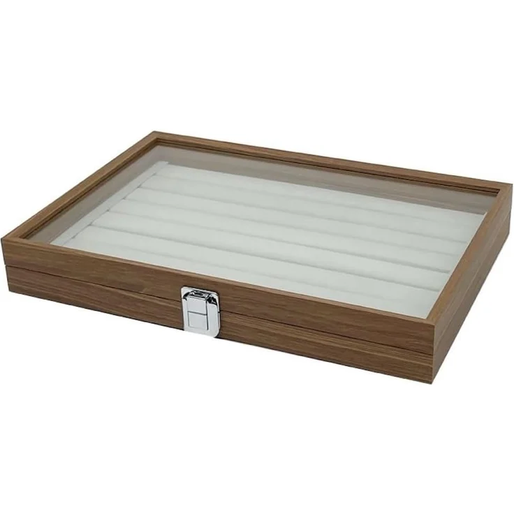 mixed24 Schmuckkasten Holz Ringlade Ringe Ringbox Ringkoffer Schmucklade Schmuckkoffer, Deckel aus Echtglas Aufbewahrungsbox Ringdisplay Schmuckbox – Bild 3