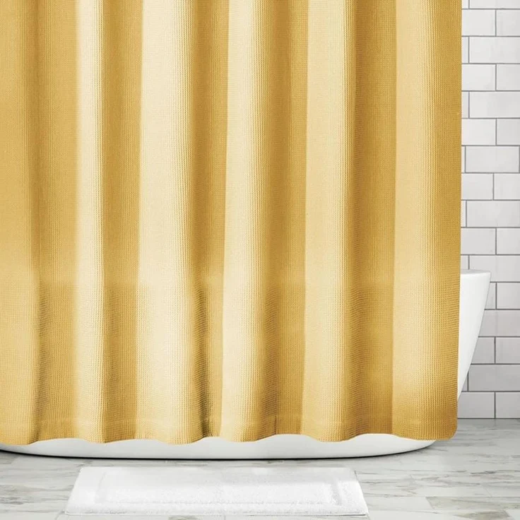 mDesign Duschvorhang Waffelmuster Luxus modern pflegeleicht senfgelb – Bild 4