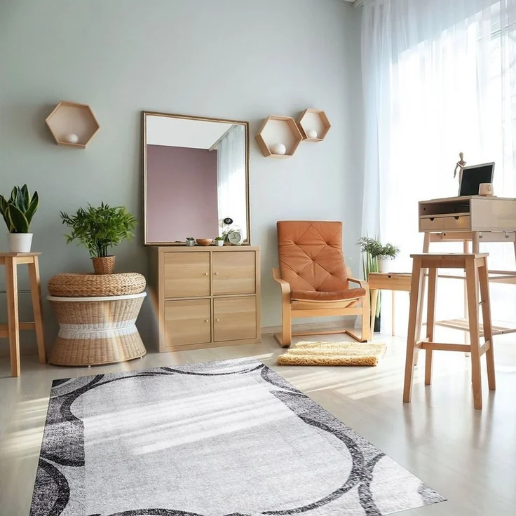 oKu-Tex Teppich Kurzflorteppich, modern, geometrisches Muster, Wohnzimmerteppich, rechteickig, Höhe: 11 mm, Teppich Wohnzimmer, Designteppich, meliert, weicher und dichter Flor – Bild 1