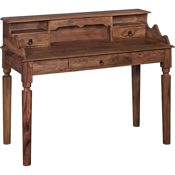 Wohnling Schreibtisch, Sheesham Massivholz mit 3 Schubladen, 115 x 100 x 60 cm