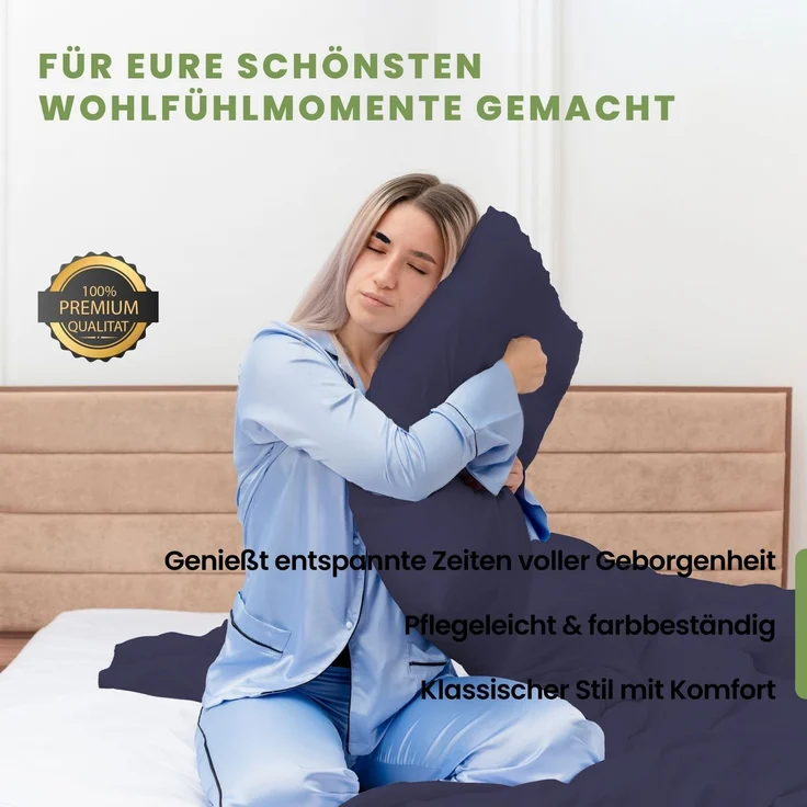 Julido Jersey Bettwäsche 155x220 80x80 Baumwolle Set Druckknopf weich Marineblau – Bild 5