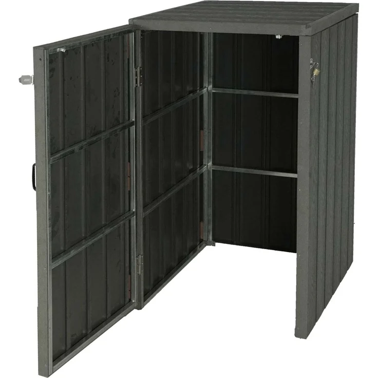 XL 1er-/2er-WPC-Mülltonnenverkleidung HWC-J28, Premium Mülltonnenbox, Metall Holzoptik, erweiterbar ~ grau – Bild 2