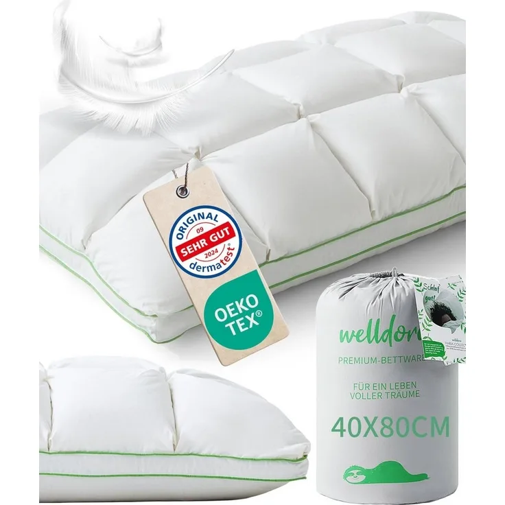 Welldora Kopfkissen Innovatives Puffwolken-Design für höchsten Komfort & Ergonomie, Füllung: 100% Daunenfasern & Federn, Mittelfestes Kissen fachärztl. geprüft, Oeko-Tex zert. in der Schweiz