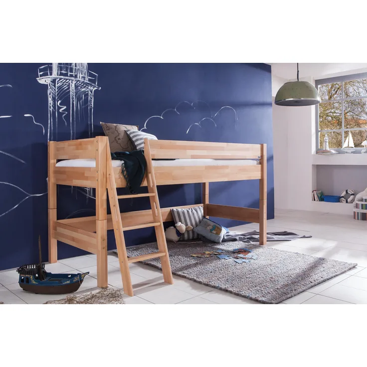 Halbhohes Spielbett KIM Buche massiv natur lackiert