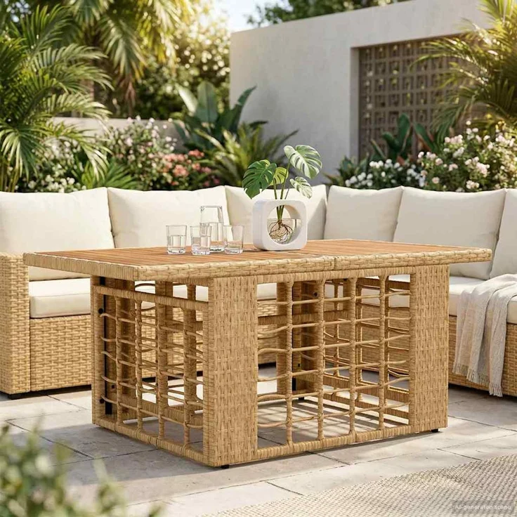 vidaXL Gartentisch Natur 100 x 55 x 37 cm PE Rattan und Glas 42035142 – Bild 1