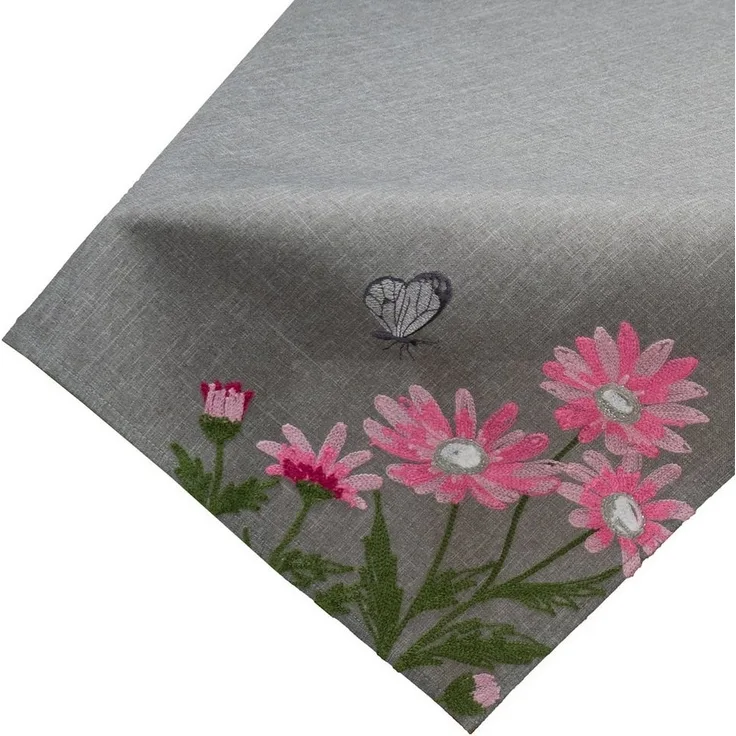 matches21 HOME & HOBBY Tischdecke Tischdecke DAVINA Stickerei Blüten pink Polyester grau 85 x 85 cm (1-tlg), Pflegeleicht & waschbar bei 30 °C