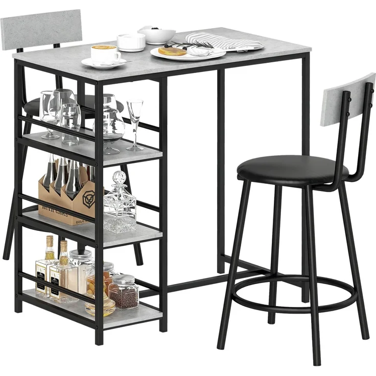 HOMCOM Bartisch Set, Stahl, MDF, Hellgrau, 90L x 50B x 90,5H cm – Bild 1