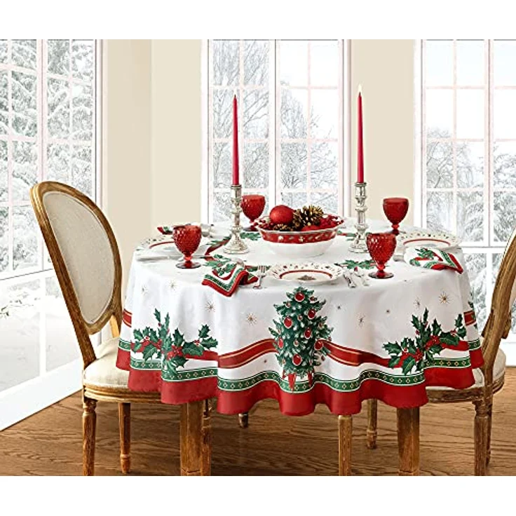 Elrene Home Fashions Villeroy & Boch Toy's Delight Weihnachts-Tischdecke, knitterfrei, Feiertagstischdekoration, 152,4x213,4 cm, oval, Mehrfarbig – Bild 4
