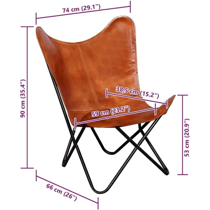 vidaXL Butterfly-Sessel Braun Echtleder 243728 – Bild 3