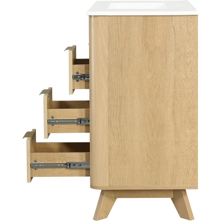 Waschtischunterschrank B 81 x T 47 x H 90 cm aus MDF mit Keramikwaschbecken und Wellenfront – Bild 9
