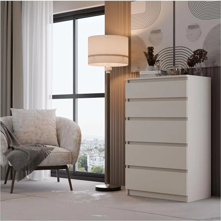 CDF Kommode Malwa M5 | Farbe: Kaschmir (beige) | Schrank für Dokumente, Kleinigkeiten | Ideal für Wohnzimmer, Schlafzimmer, Kinderzimmer, Jugendzimmer | 5 geräumige Schubladen – Bild 9