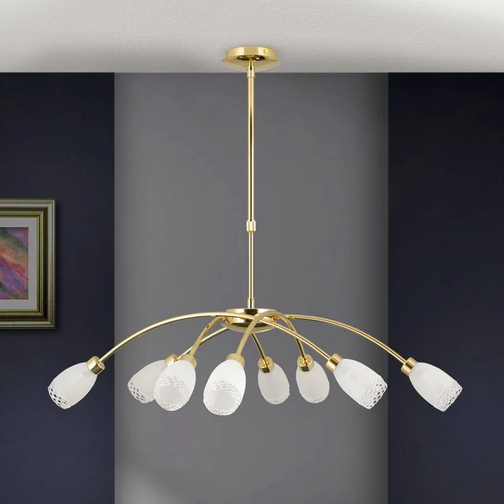Orion Hängelampe CARLA, messingfarben, Ø 84 cm, 8-flg. Metall/Glas, dimmbar