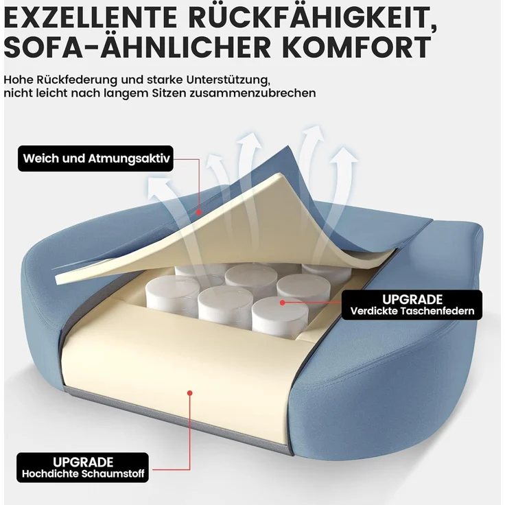 GTPLAYER Gaming Stuhl Stoff, Gaming Sessel mit Taschenfederkissen, ergonomischer Drehstuhl, Gamer Stuhl mit Fußstütze150 kg Belastbarkeit, hellblau – Bild 5