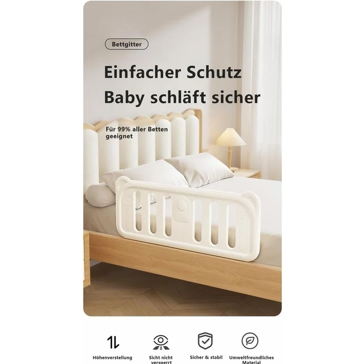 habeig Babybett Bettgitter Babygitter 120x47cm Rausfallschutz extrem stabil, 120 cm breit – Bild 5