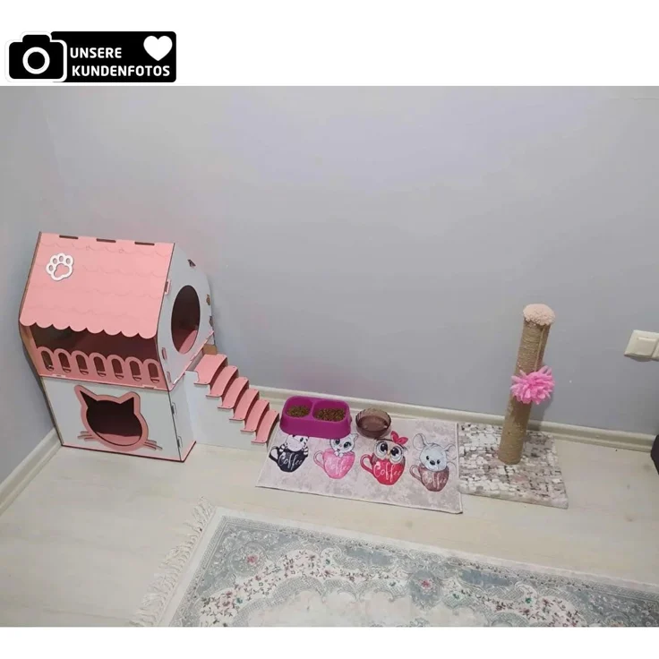 Jungengel Tierhaus XL Katzenhütte Katzenhaus Rosa Pink Holz Katzenhöhle Katzenbett, XL 65×70×30 cm, Einfache Montage mit Anleitung, Robust & Hingucker! – Bild 8