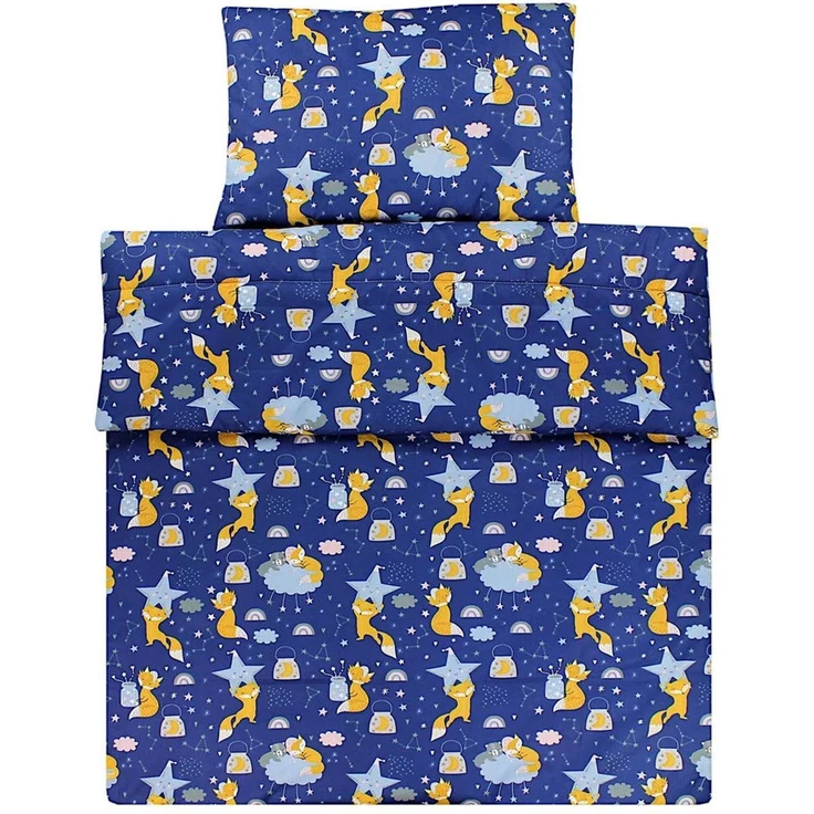 TupTam Kinderbettdecke-Set, Ganzjahresdecke, 2tlg., 1x Bettdecke, 1x Flachkissen, Füchse Sternbild / Dunkelblau, 135x100 cm – Bild 4