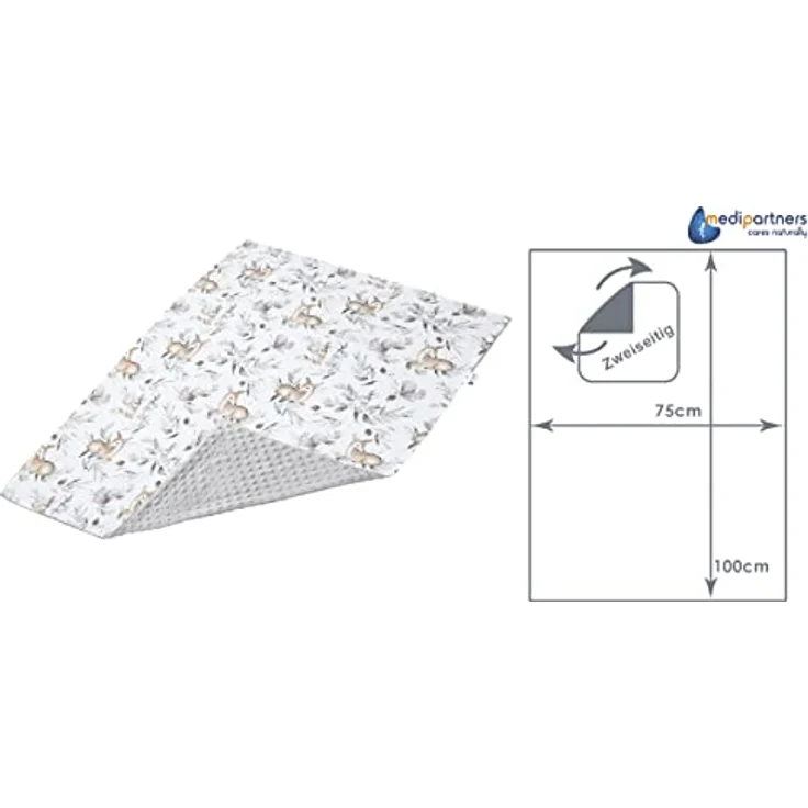 Medi Partners Babydecke Baby Decke Neugeborenen - Kuscheldecke Geschenk Babydecken 75x100cm für Kleinkinder Mädchen Krabbeldecke Kinderbett Kinderwagen 100% Baumwolle (Hirsch mit grauem Minky) – Bild 4