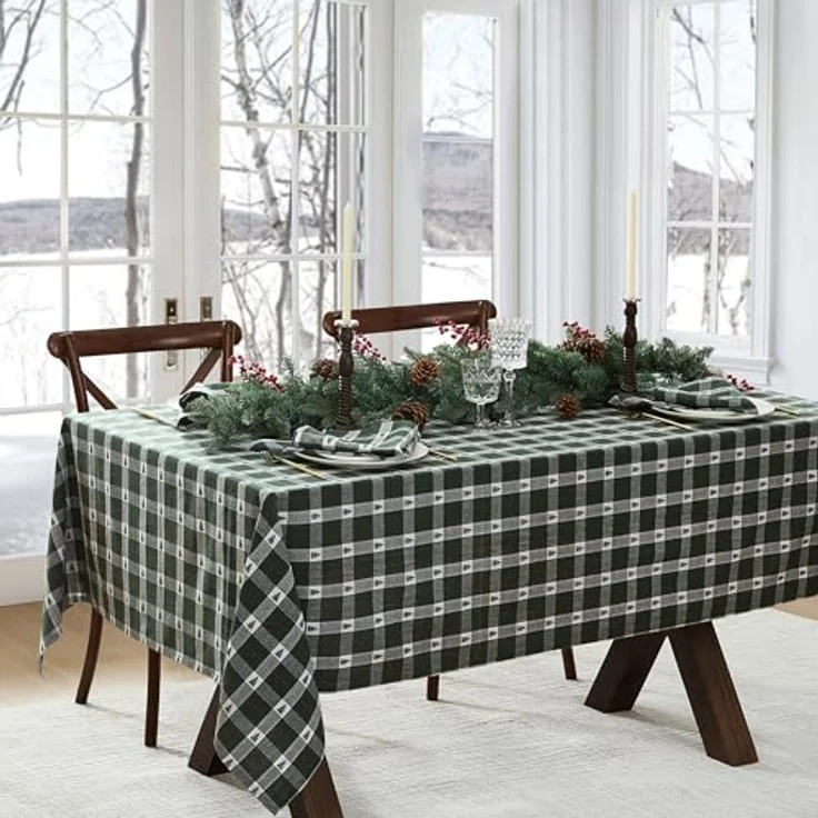 Elrene Home Fashions Sherwood Tree Dobby Tischdecke für Weihnachten/Feiertage, Baumwolle, rechteckig, 152,4 x 304,8 cm, Grün – Bild 3