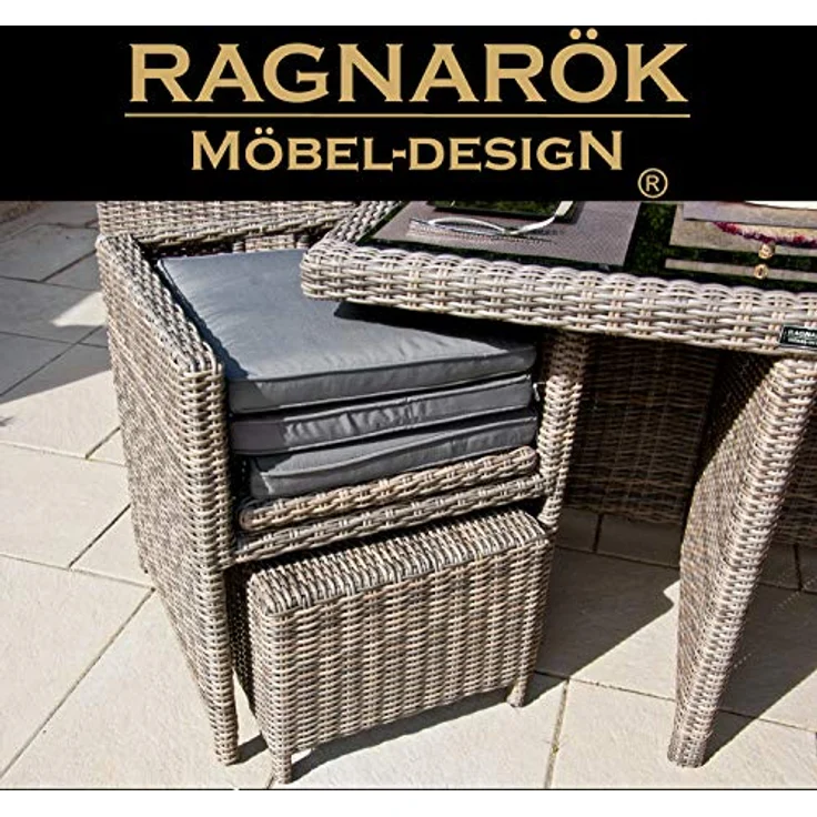 Ragnarök Möbel-Design Garten-Essgruppe Heimdall Esstisch Set 8+4, (Set, Polyrattan, Alu), umklappbare Rückenlehnen, Würfelsystem – Bild 10