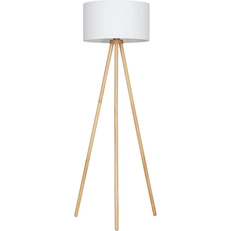 Briloner Leuchten Stehlampe 1379016 Floor, ohne Leuchtmittel, Warmweiß, Holz Stativ, Stoffschirm, inkl. Kabelschalter, exkl. 1x E27 max. 60 W