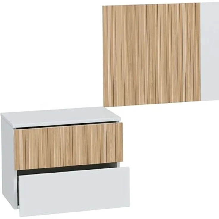 Habitdesign, modernes Kopfteil mit 2 Nachttischen – Schlafzimmer-Set in Artik weiß & Naturholz, wendbares Kopfteil, viel Stauraum, Maße: 266 x 91 x 34 cm (B x H x T), Modell Ethna – Bild 3