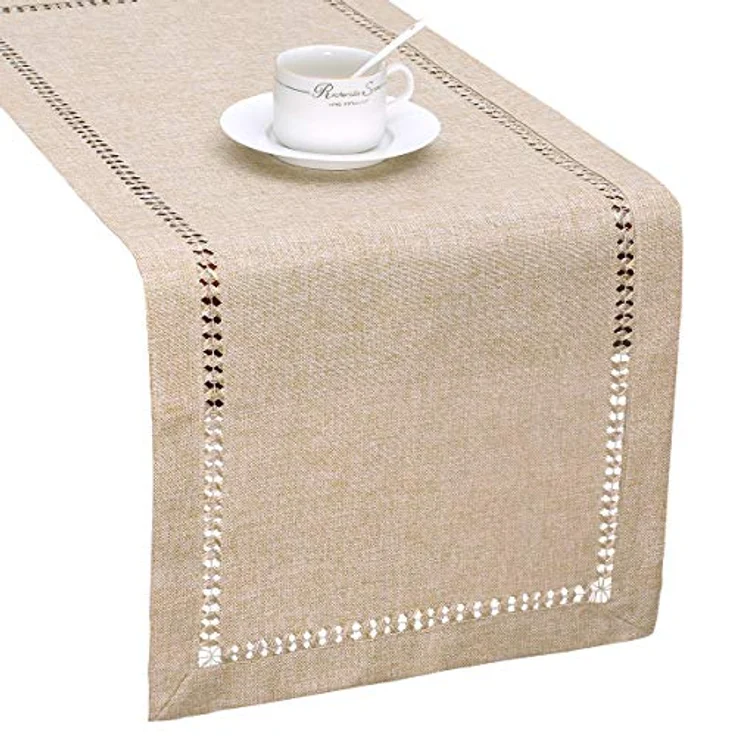 Grelucgo Handgefertigter Tischläufer mit Hohlsaum, rechteckig, 35,6x182,9 cm, Beige – Bild 2
