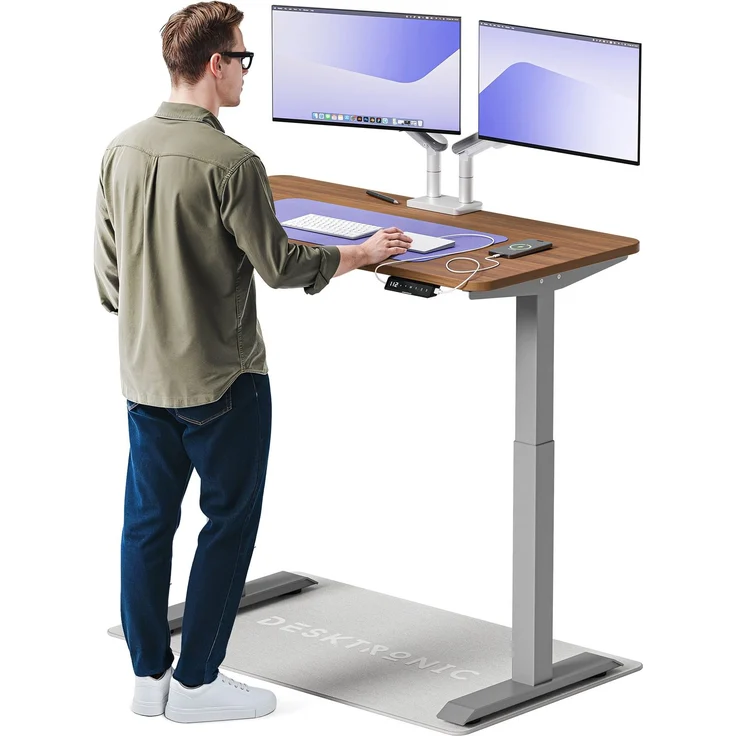 Desktronic HomeOne Elektrisch höhenverstellbarer Schreibtisch 120x60cm Grau/Walnuss mit Memory-Funktion, Anti-Kollisions Technologie, USB-A und USB-C-Ladeanschlüssen – Bild 1