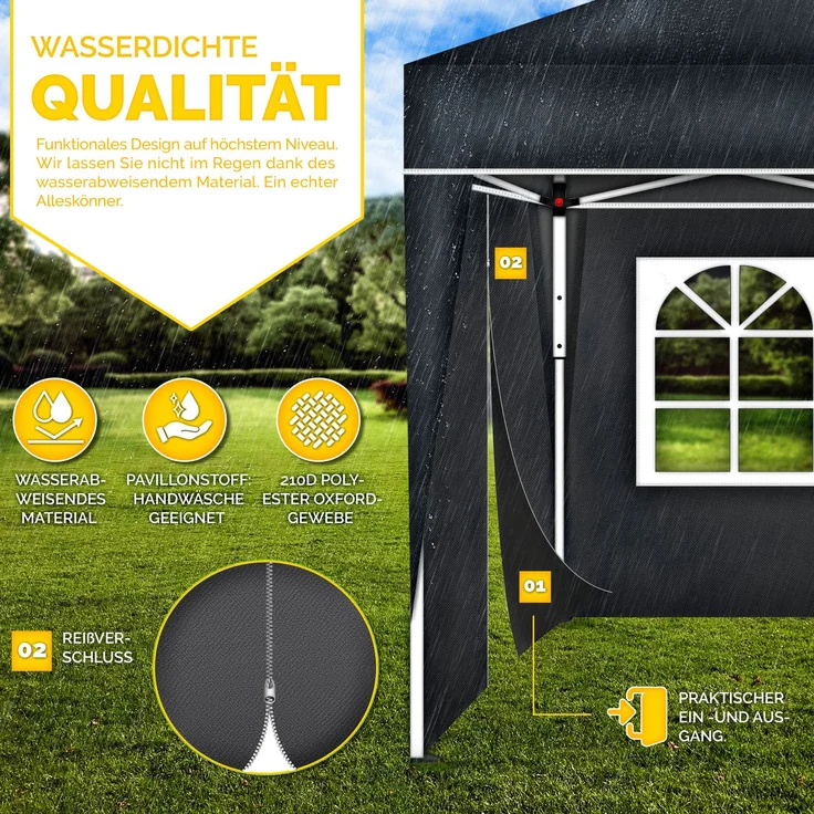 tillvex® 4X Seitenwand beige für Pavillon 3x3m & 3x6m | Faltpavillon Seitenteile wasserabweisend | Seitenfenster & Reißverschluss | Seitenwände für Gartenzelt Partyzelt – Bild 5