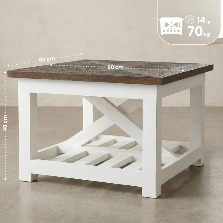 CLP Couchtisch Bastrop 60x60 cm quadratisch rustikal Sofatisch in Landhausstil,braun – Bild 2