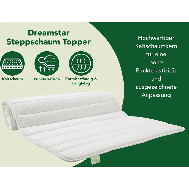 Dreamstar, Topper dünne Matratzenauflage zur Verbesserung des Schlafkomforts, 2 cm hoch, Polyester, rutschfest, waschbar - für Matratzen und Boxspringbetten – Bild 2