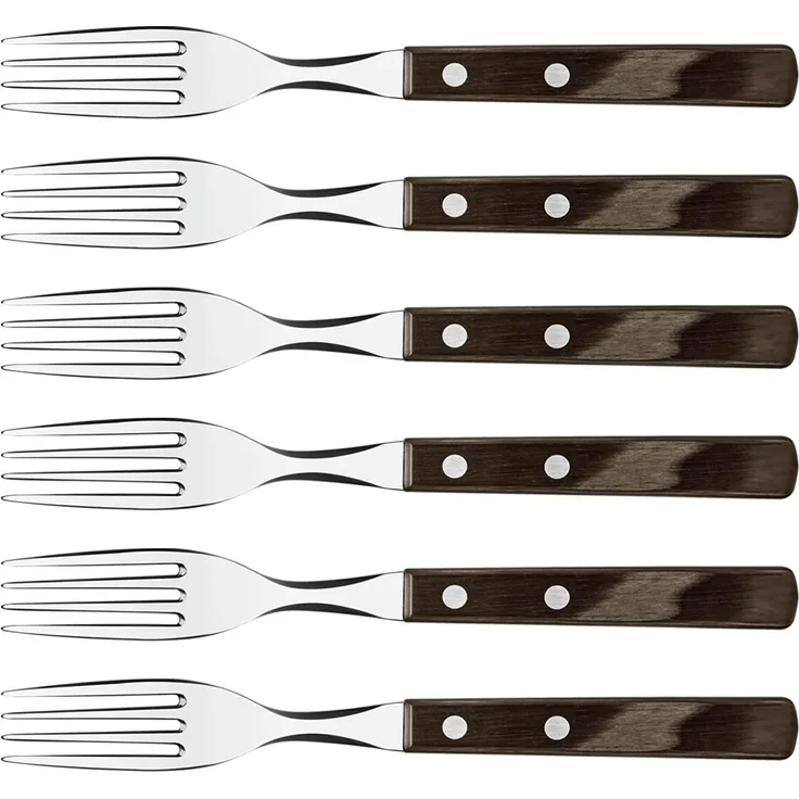 Tramontina Tafelgabel Steak/Pizza - Set 6-teilig, mit FSC Holzgriff (6 Stück), Echtholzgriff, rostfreier Edelstahl, spülmaschinenfest