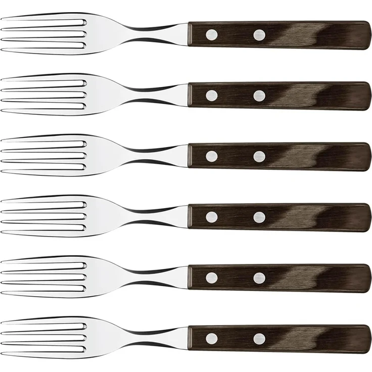 Tramontina Tafelgabel Steak/Pizza - Set 6-teilig, mit FSC Holzgriff (6 Stück), Echtholzgriff, rostfreier Edelstahl, spülmaschinenfest – Bild 1