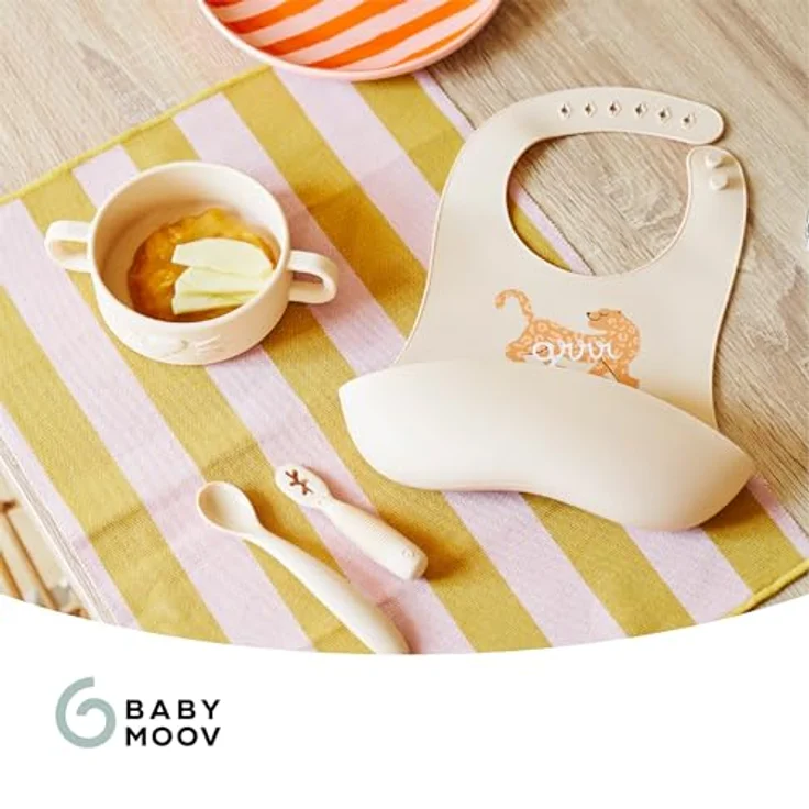 Babymoov Baby Geschirrset Mini Roar - ab 4 Monate - 4er Set Silikon, Baby Lätzchen, 2x Babylöffel, Schüssel, BPA-frei, Spülmaschinenfest – Bild 8