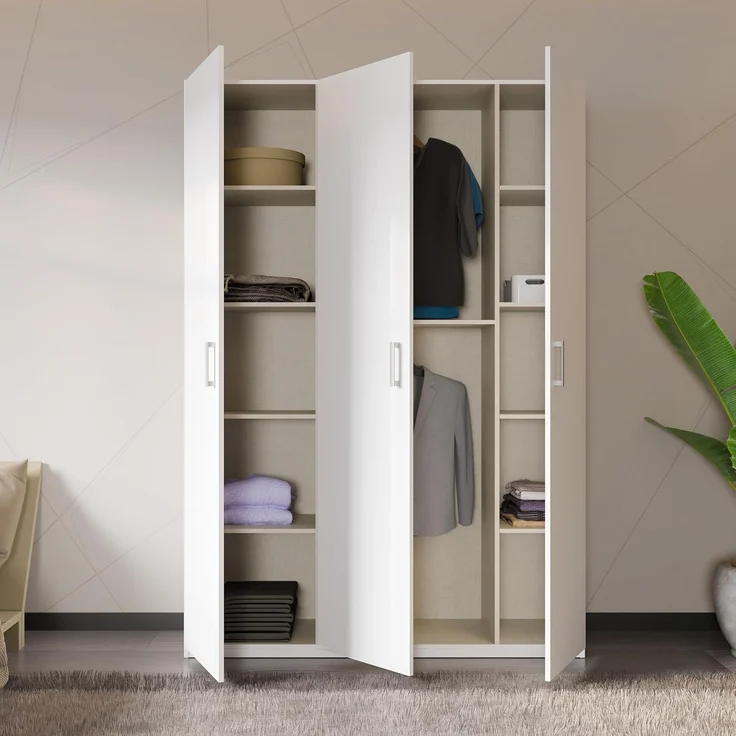Forte HOME NOOK Mehrzweckschrank 135 40, moderner Drehtürenschrank mit 3Türen, Flur, Holzwerkstoff, Weiß, 133,2 cm breit x 210,5 cm hoch x 42 cm tief – Bild 5