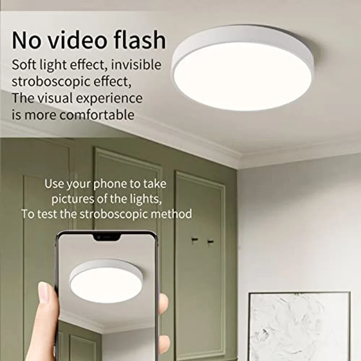 Natsen Deckenleuchte Runde LED Deckenlampe, 96W, Voll dimmbar, Warmweiß bis Kaltweiß, Schlafzimmer Lampe Küchenlampe 50x50x5 cm,Weiß – Bild 3
